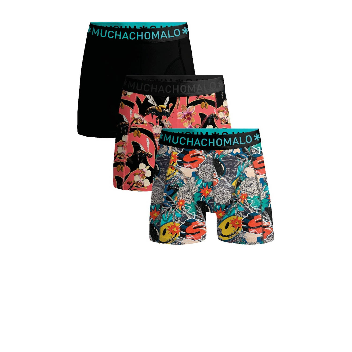 Muchachomalo boxershort set van 3 zwart rood blauw