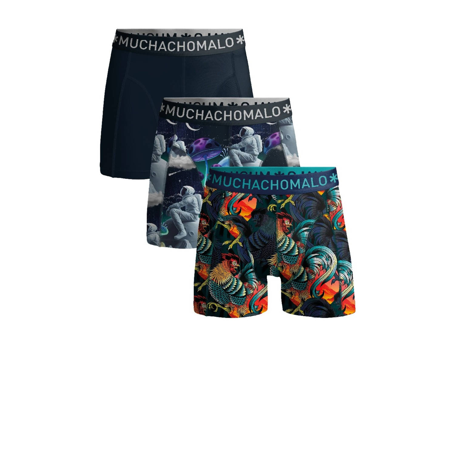 Muchachomalo boxershort set van 3 zwart grijs oranje