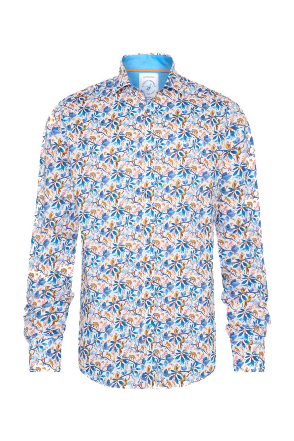 Multikleurige heren A fish named Fred casual overhemd van katoen met lange mouwen, klassieke kraag en knoopsluiting