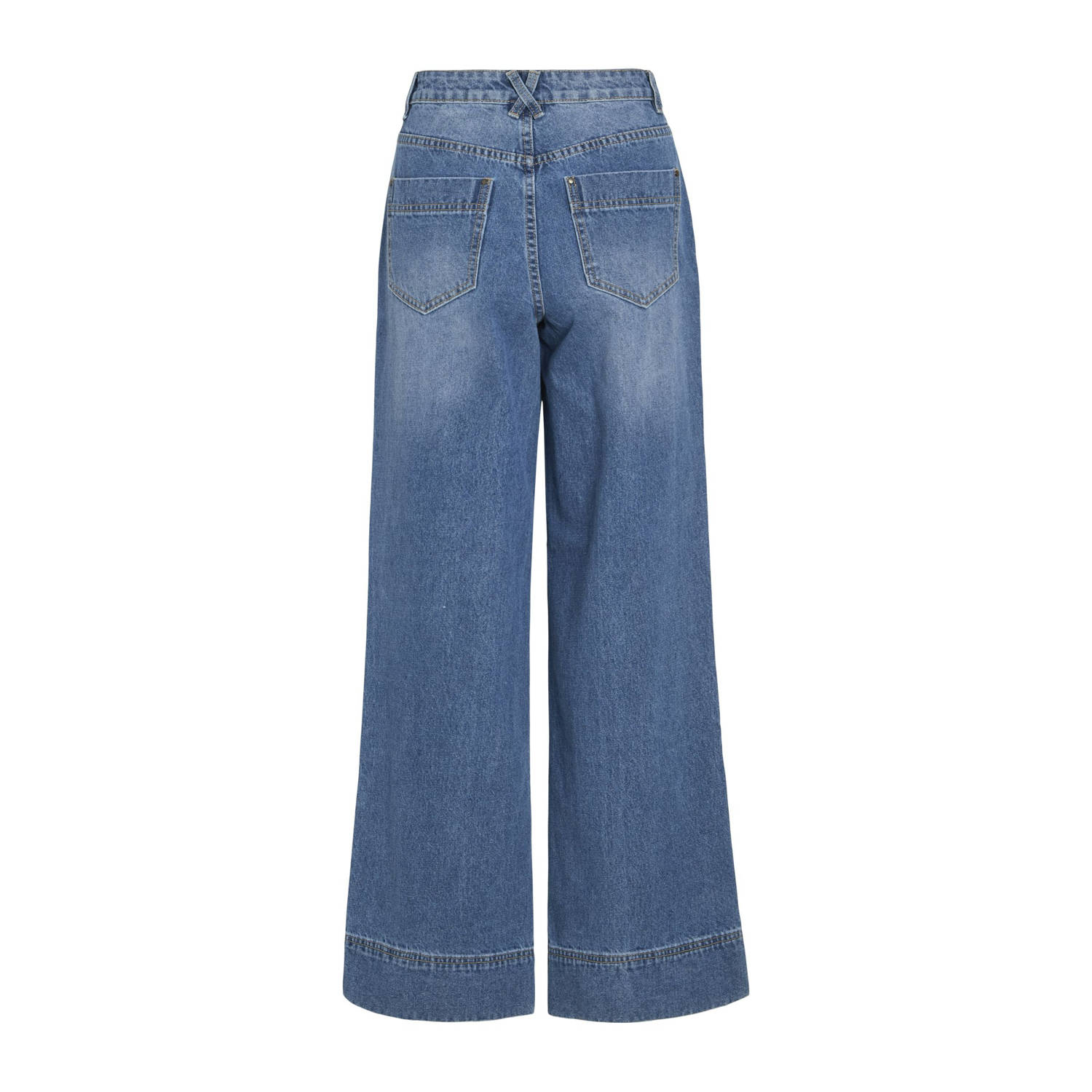 ROUGE EDIT high waist wide leg jeans dark blue denim