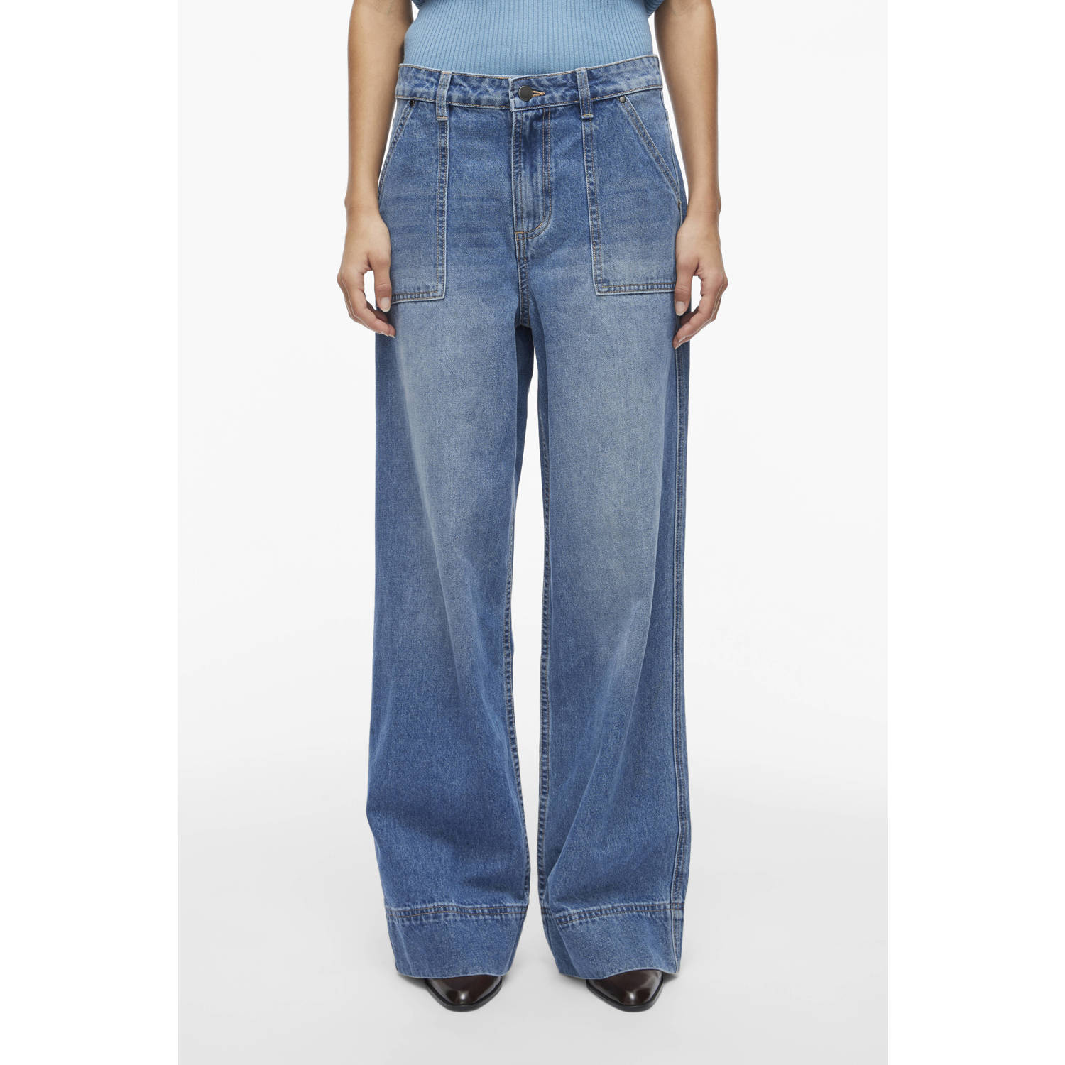 ROUGE EDIT high waist wide leg jeans dark blue denim