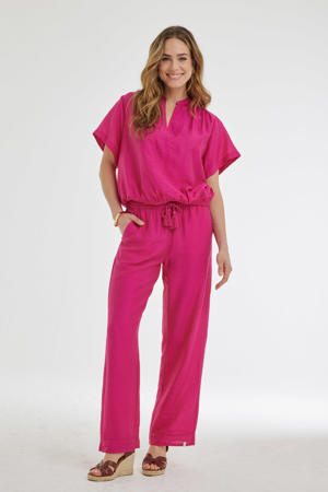 wide leg high waist broek fuchsia
