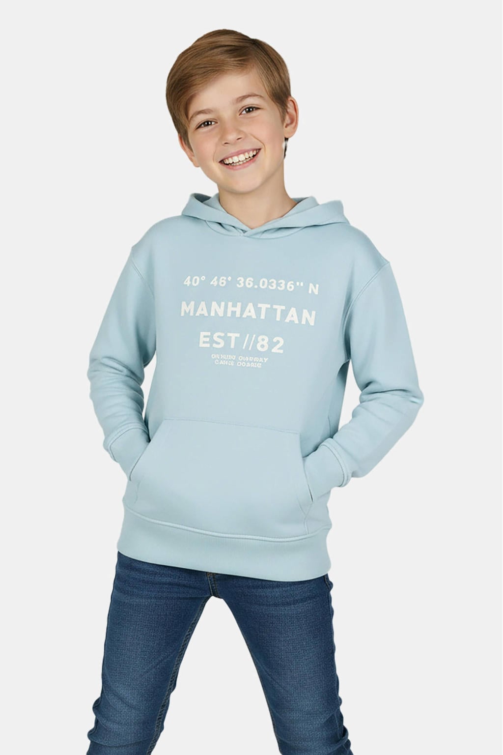 Lichtblauw en witte jongens Cars sweater met tekst print, lange mouwen, capuchon en geribde boorden