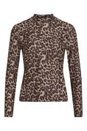 thumbnail: Bruine dames VILA top van jersey met panterprint, lange mouwen en opstaande kraag