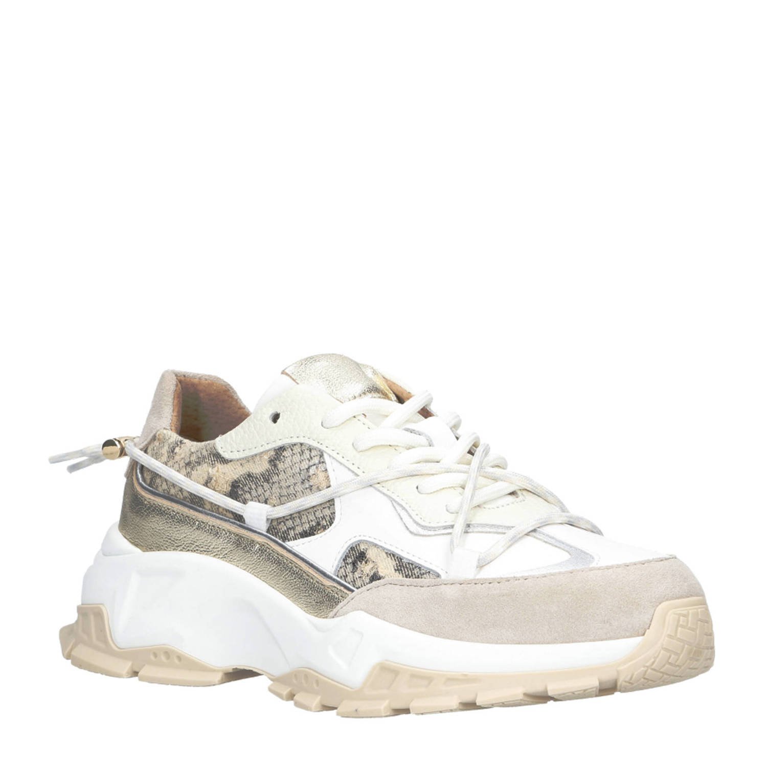 DWRS BONNEY snake chunky leren sneakers beige