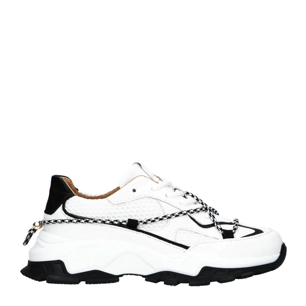 Wit en zwarte dames DWRS Bonney chunky leren sneakers met veters