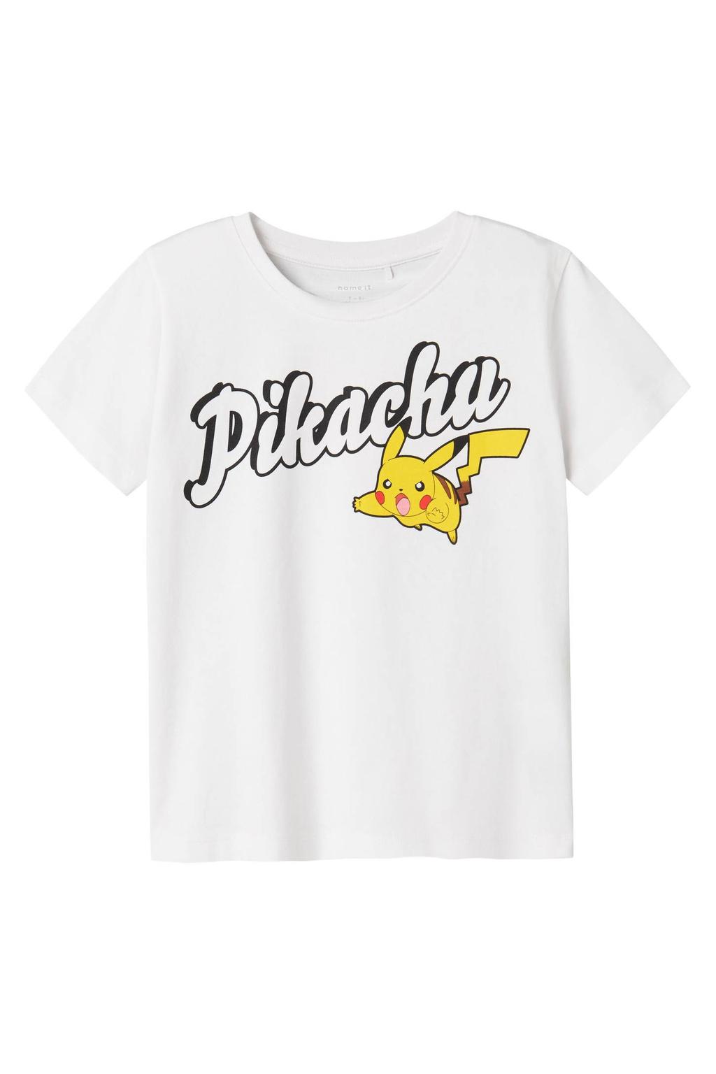 Witte jongens NAME IT KIDS Pokemon T-shirt van katoen met printopdruk, korte mouwen en ronde hals