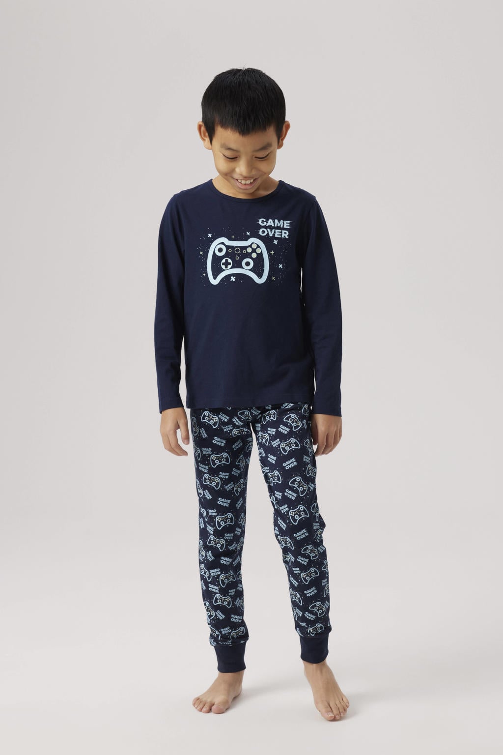 NAME IT KIDS pyjama met all over print donkerblauw/lichtblauw