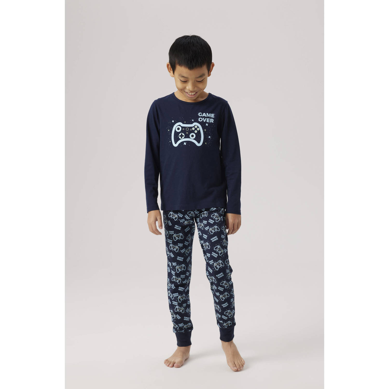 NAME IT KIDS pyjama met all over print donkerblauw lichtblauw