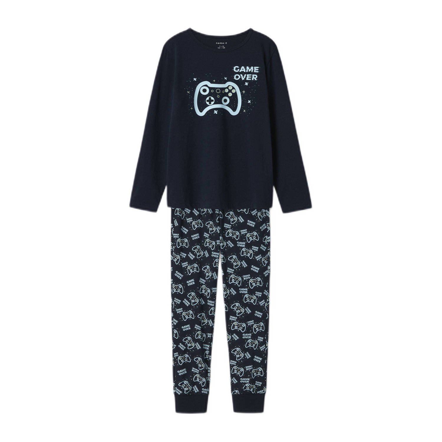 NAME IT KIDS pyjama met all over print donkerblauw lichtblauw