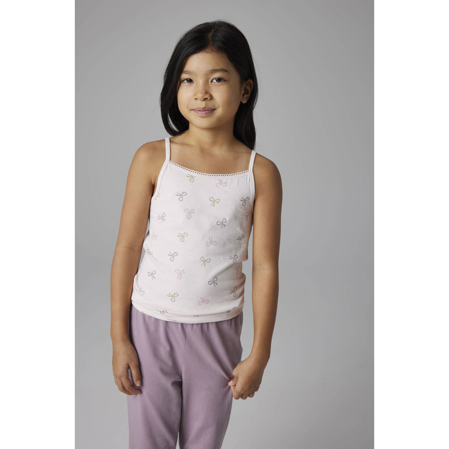 NAME IT KIDS singlet Bow set van 2 donkerroze ecru
