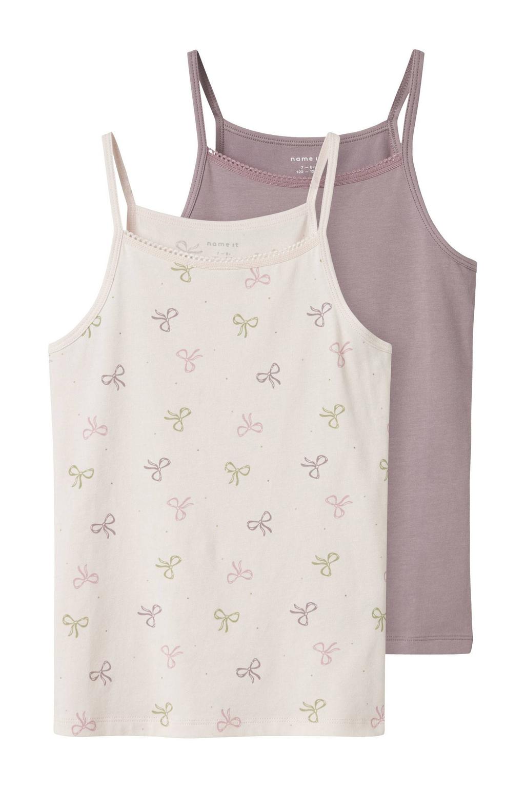 NAME IT KIDS singlet Bow - donkerroze/ecru (set van 2)