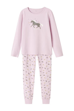 pyjama met paardendessin roze
