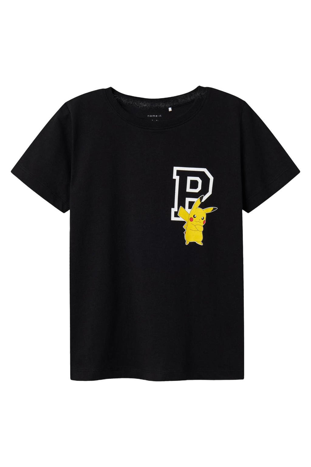 Zwarte jongens NAME IT KIDS Pokemon T-shirt van katoen met backprint, korte mouwen en ronde hals