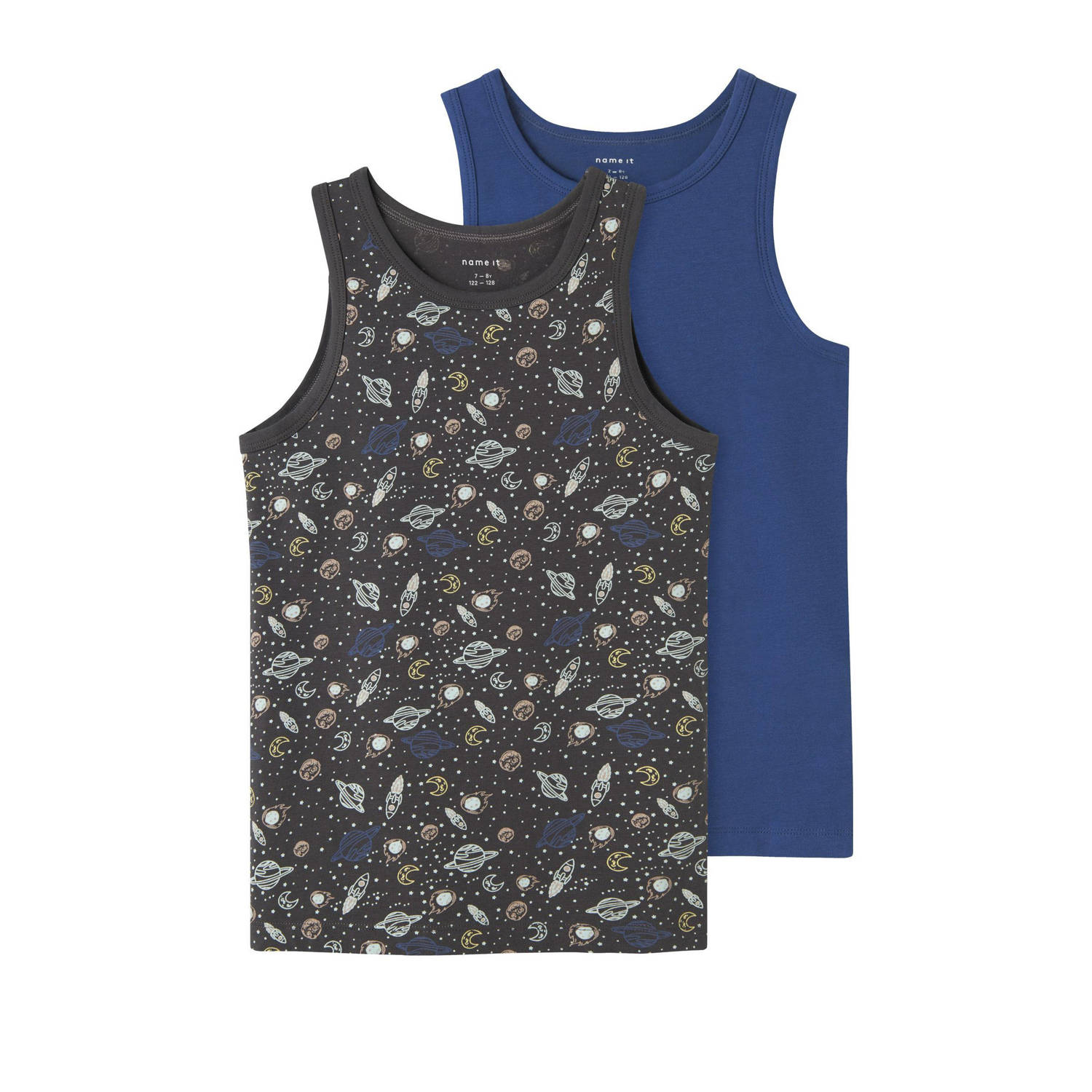 NAME IT KIDS hemd NKMTANK set van 2 donkergrijs blauw