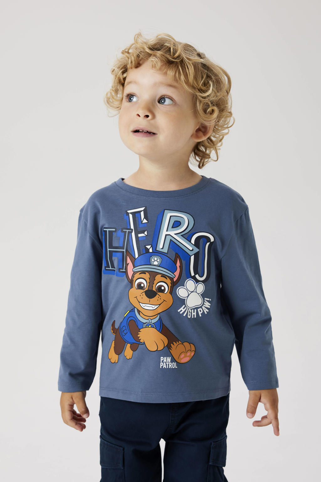 Donkerblauwe jongens NAME IT MINI Paw Patrol longsleeve van stretchkatoen met personage print, lange mouwen en ronde hals