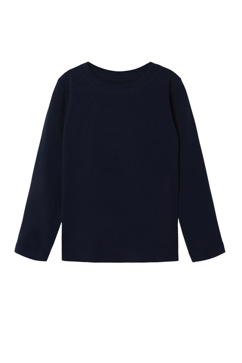 Donkerblauwe meisjes NAME IT MINI longsleeve van stretchkatoen met effen, lange mouwen en ronde hals