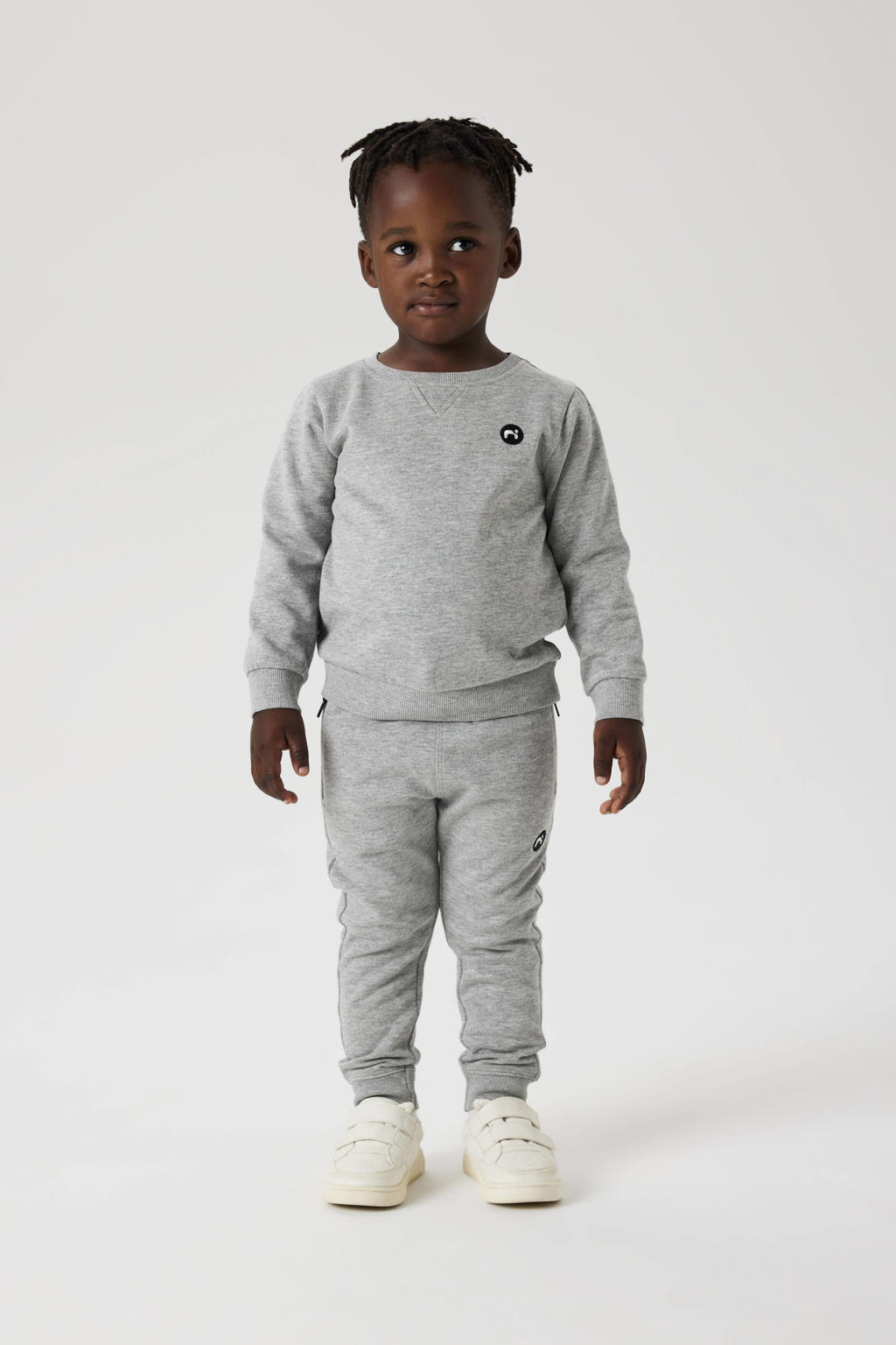 Grijze jongens NAME IT MINI slim fit joggingbroek melange van katoen met elastische tailleband met koord