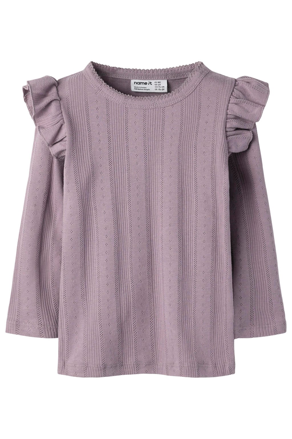 Paarse meisjes NAME IT MINI longsleeve van katoen met effen, lange mouwen, ronde hals en textuur