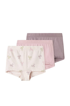 short - met strikjes dessin roze/mauve (set van 3)