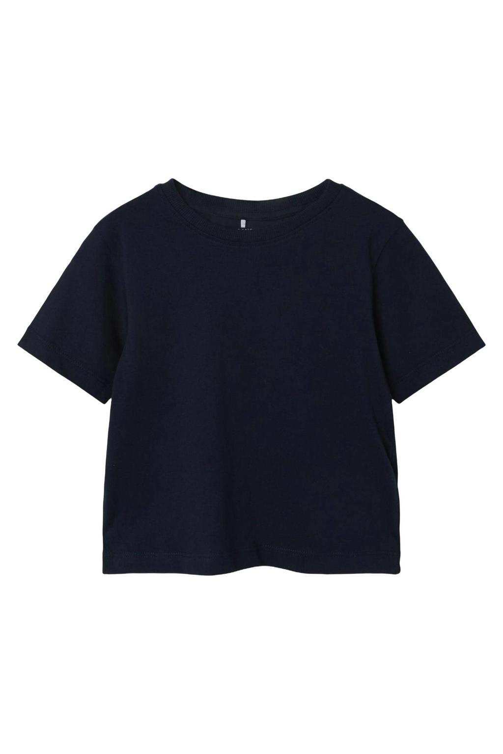 Donkerblauwe jongens NAME IT MINI T-shirt van katoen met effen, korte mouwen en ronde hals