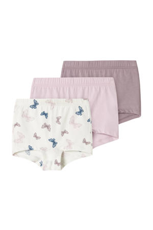 short - met vlinders roze/mauve/ecru (set van 3)