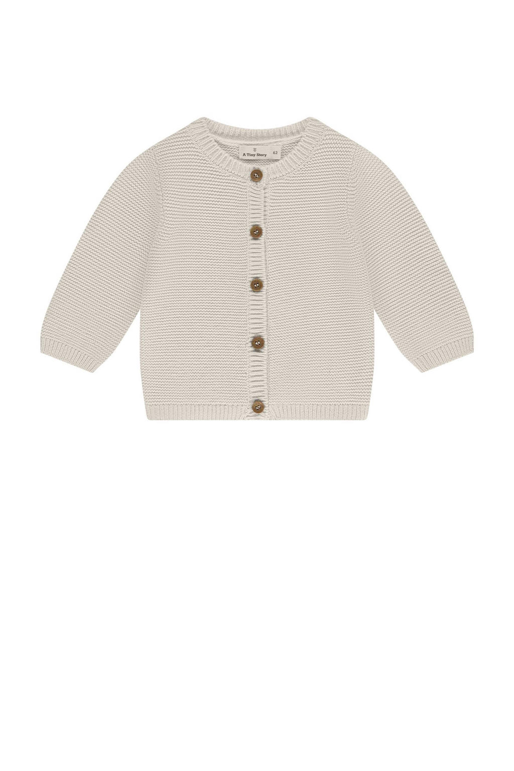 Ecru jongens en meisjes A Tiny Story vest grof gebreid van katoen met effen, lange mouwen en knoopsluiting