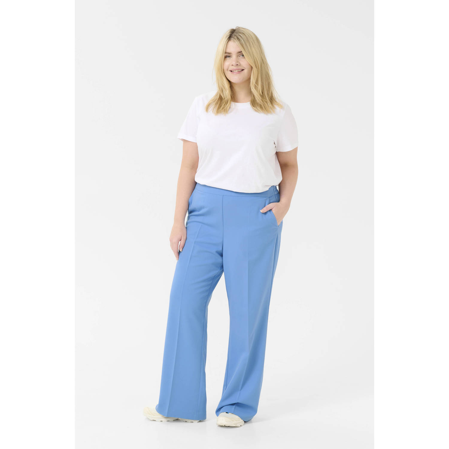 Kaffe Curve flared regular waist broek blauw
