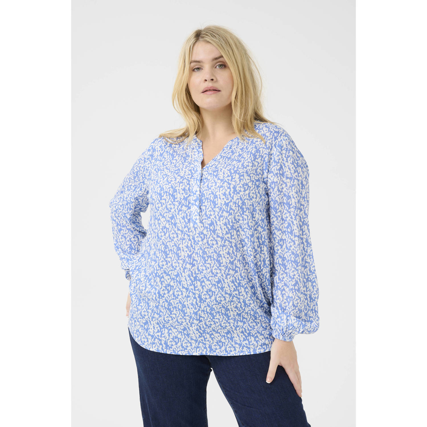 Kaffe Curve Blauw Krijt Grafisch Print Blouse Blue Dames