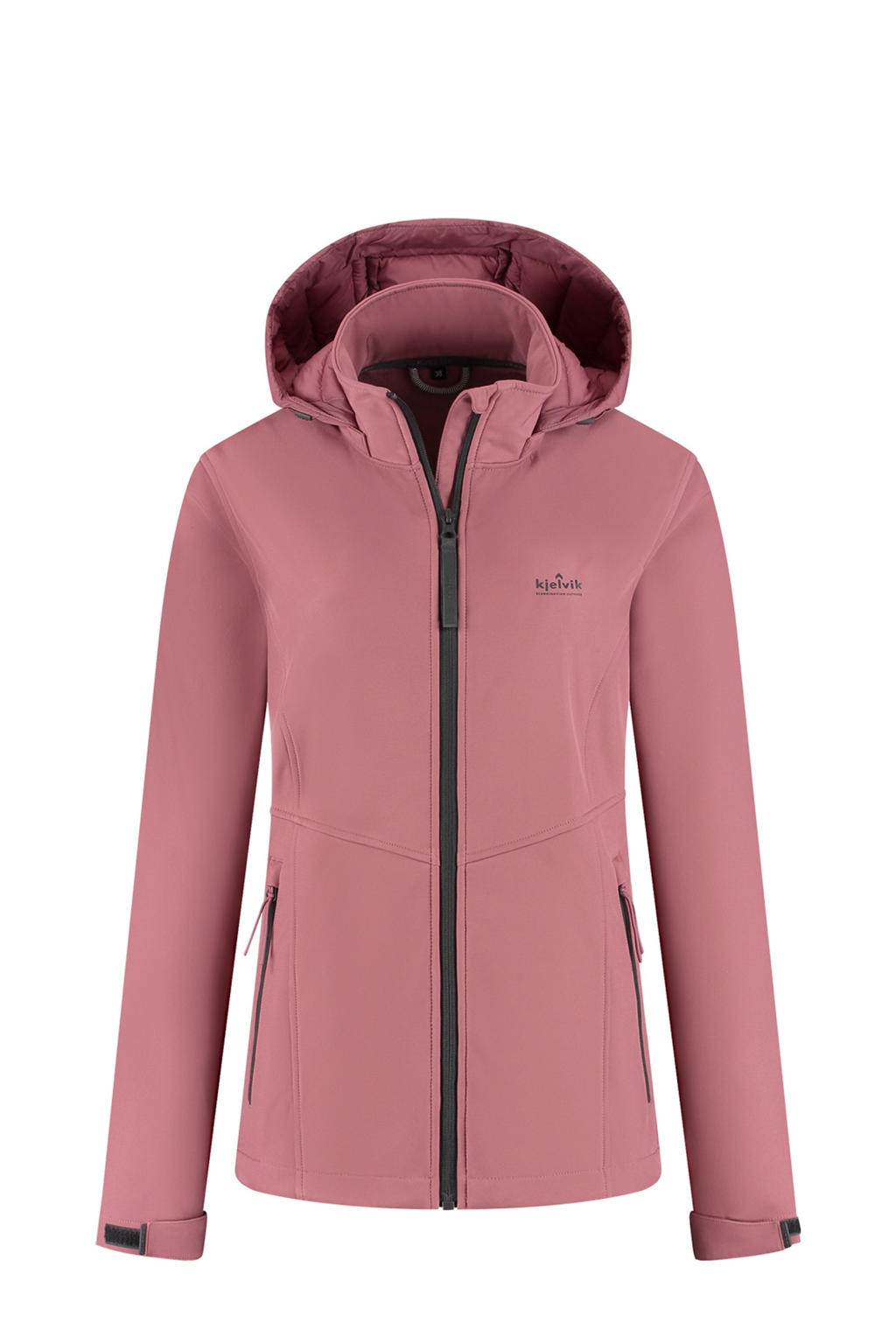 Roze dames Kjelvik outdoor jas Evi van softshell materiaal met lange mouwen, capuchon en ritssluiting