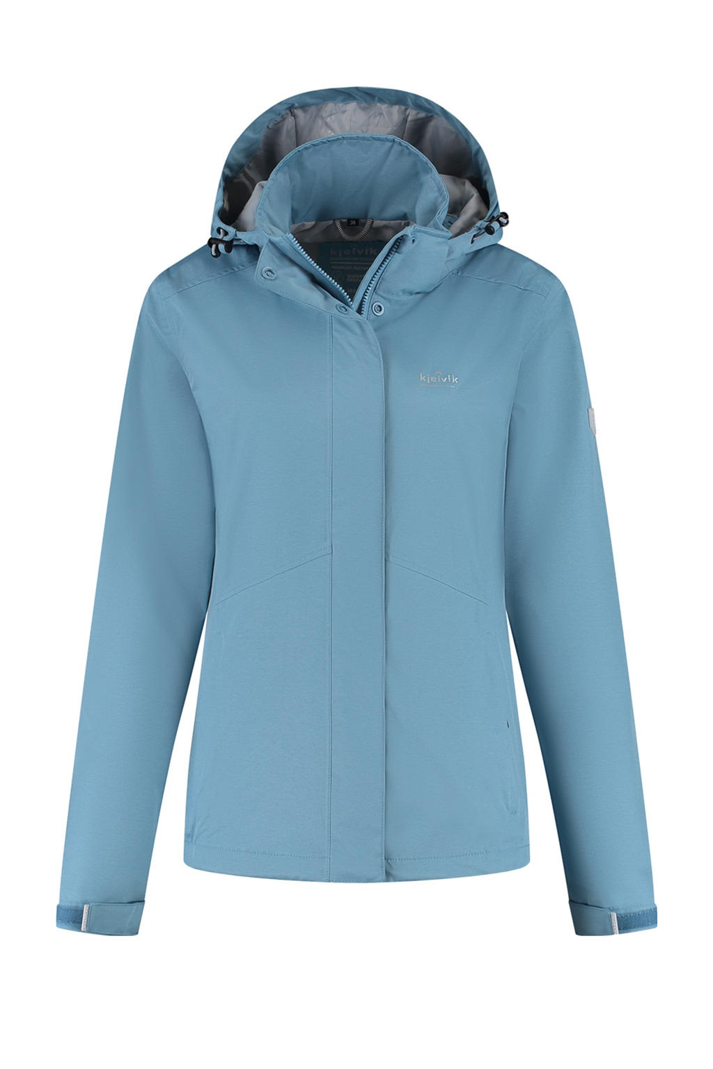 Blauwe dames Kjelvik waterdichte outdoor jas Aida van polyester met lange mouwen, capuchon en ritssluiting