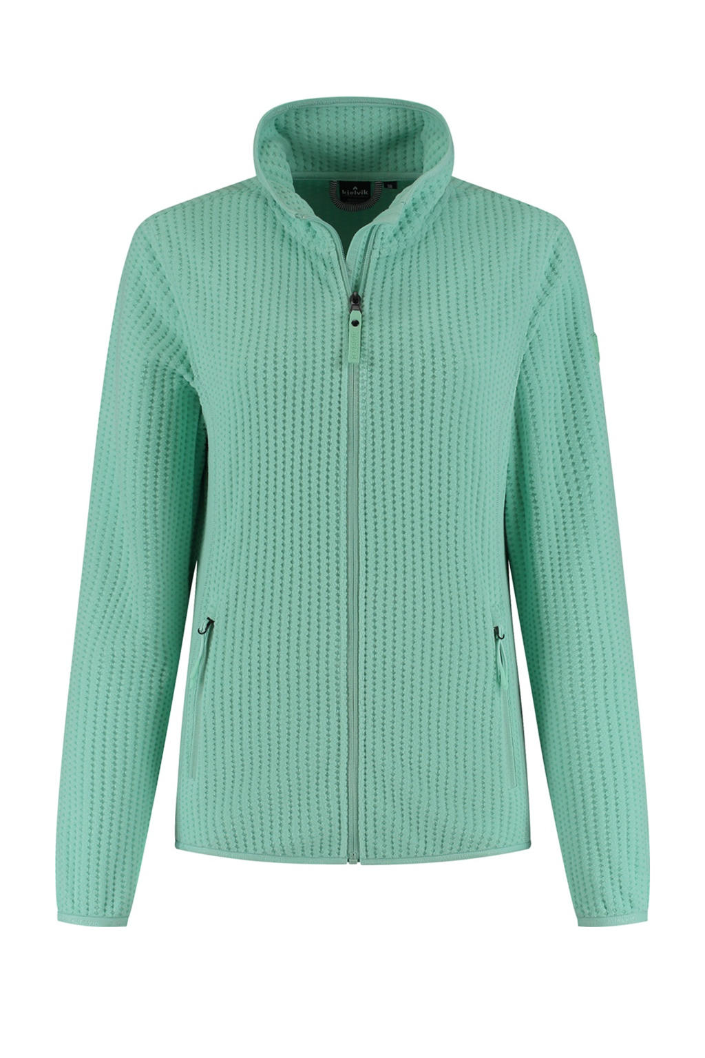 Turquoise dames Kjelvik outdoor vest Nola van fleece met lange mouwen, opstaande kraag en ritssluiting
