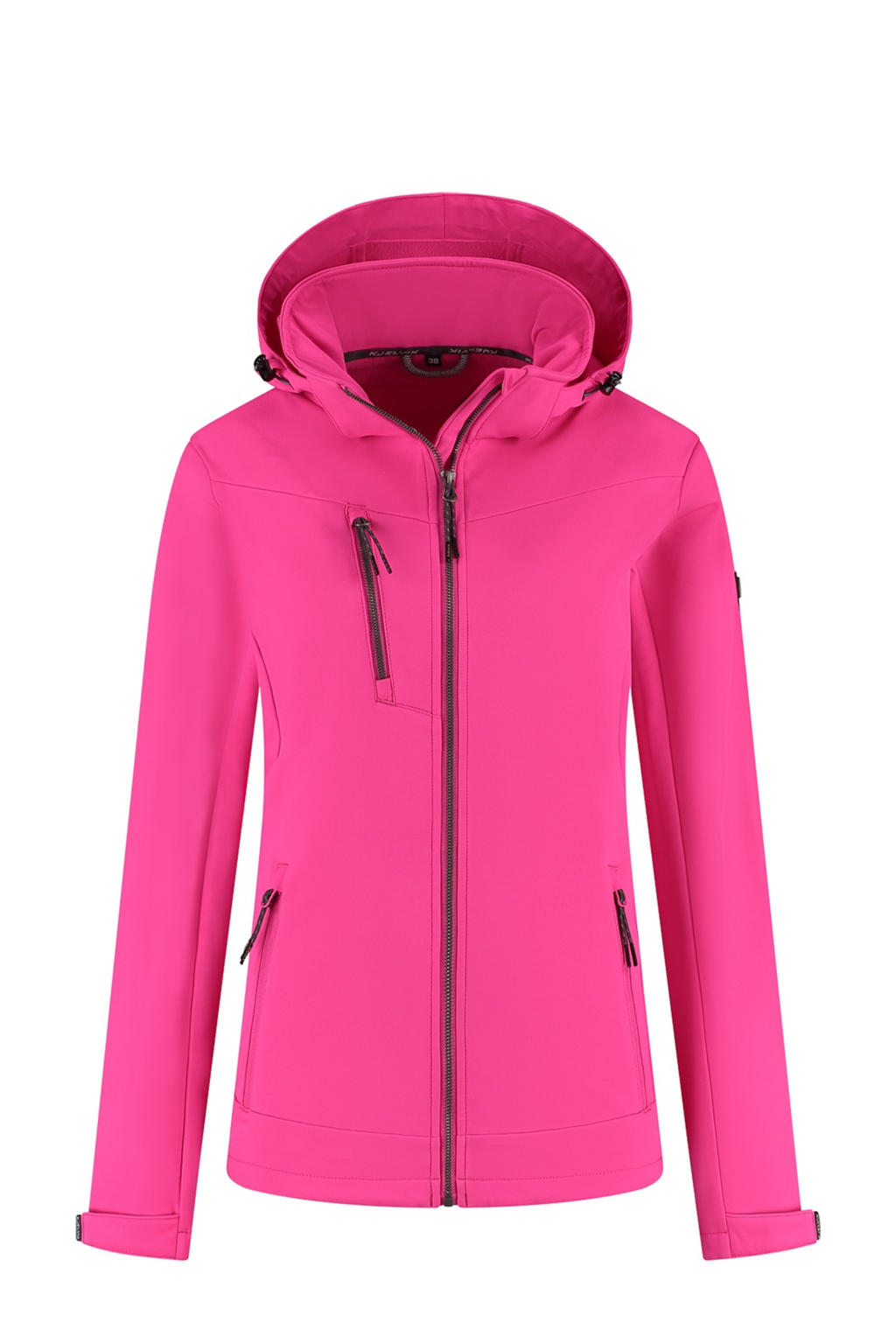 Roze dames Kjelvik outdoor jas Roxy van softshell materiaal met lange mouwen, capuchon en ritssluiting