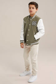 thumbnail: Groene jongens WE Fashion Blue Ridge bomberjack van polyester met lange mouwen, ronde hals en drukknoopsluiting