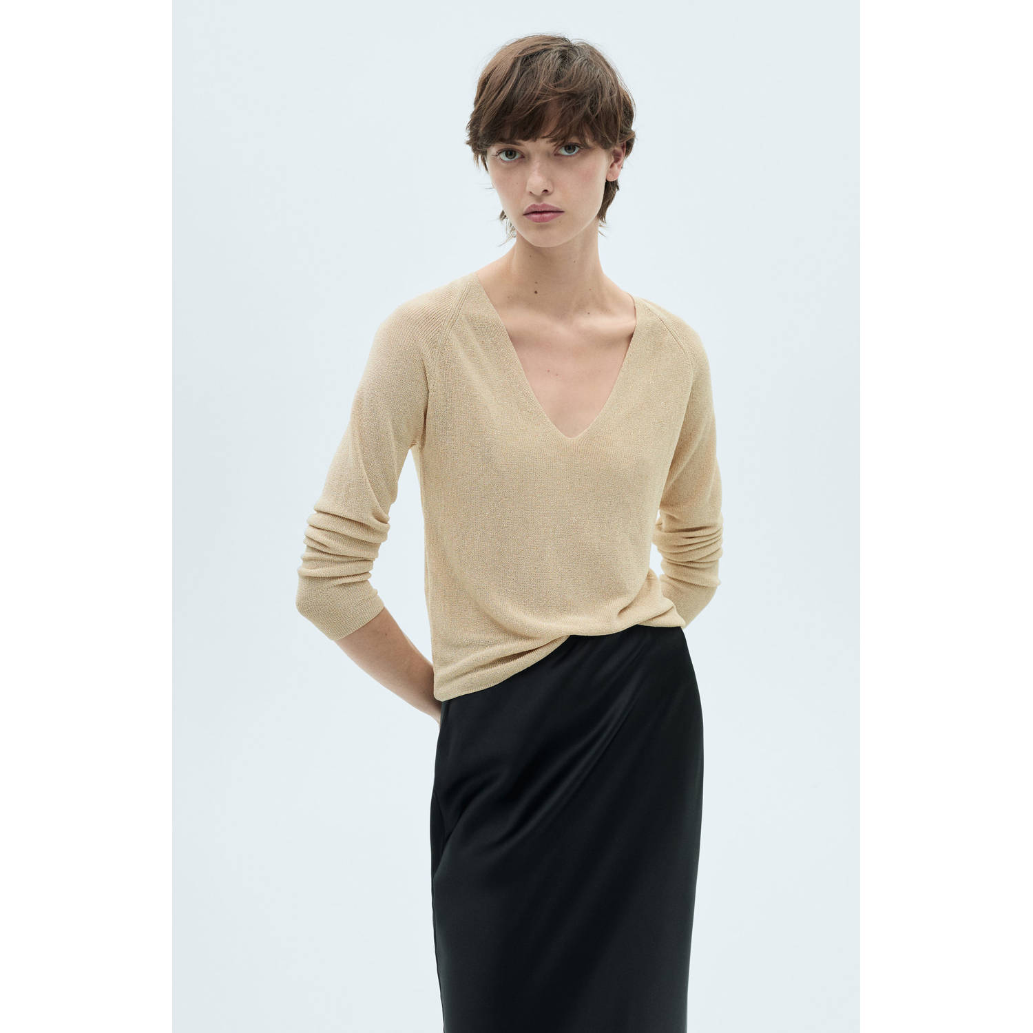 Mango gebreide trui goud met lurex