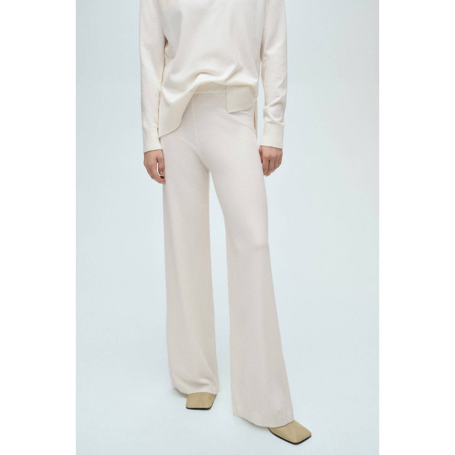 Mango wide leg high waist broek ecru fijn gebreid