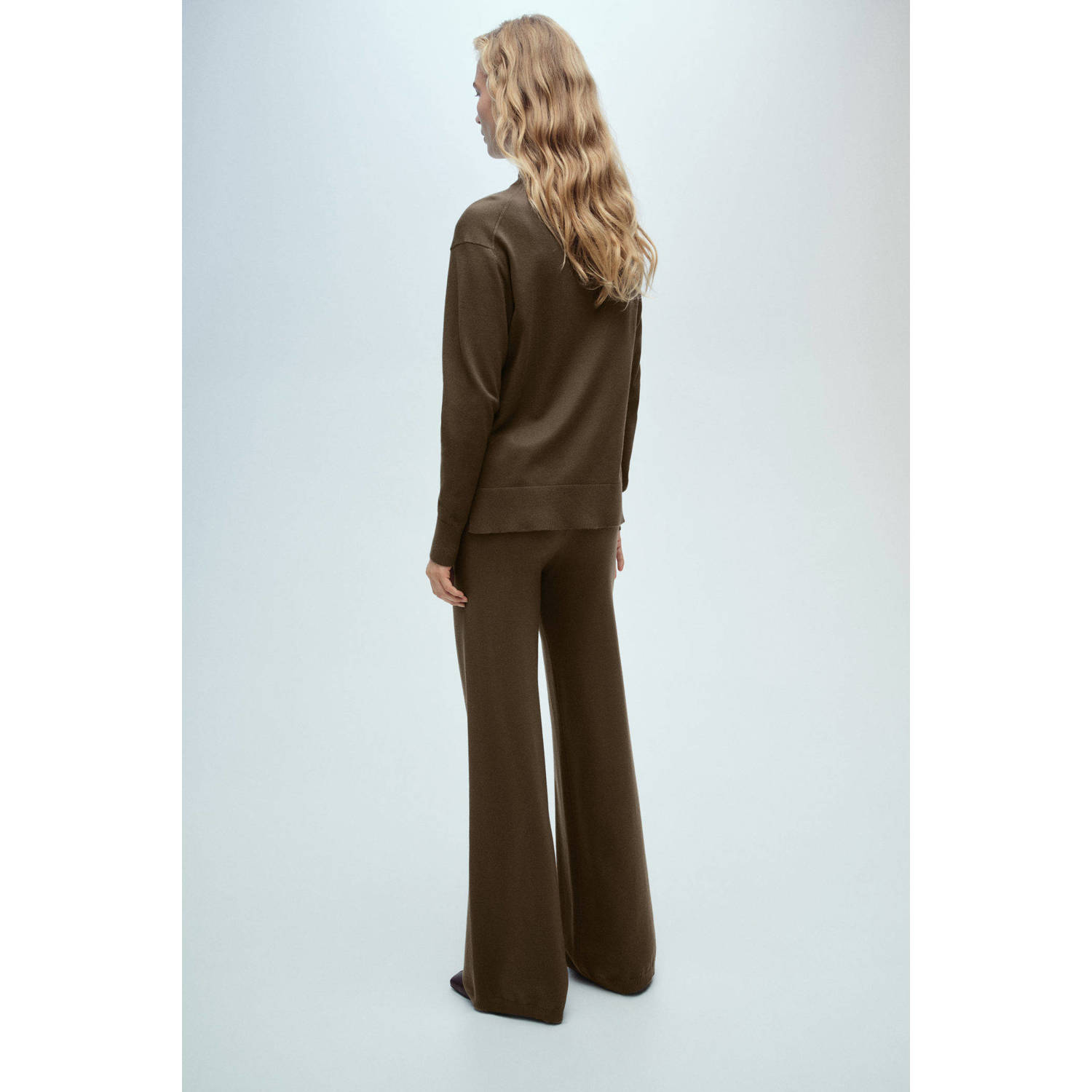 Mango wide leg high waist broek kaki fijn gebreid