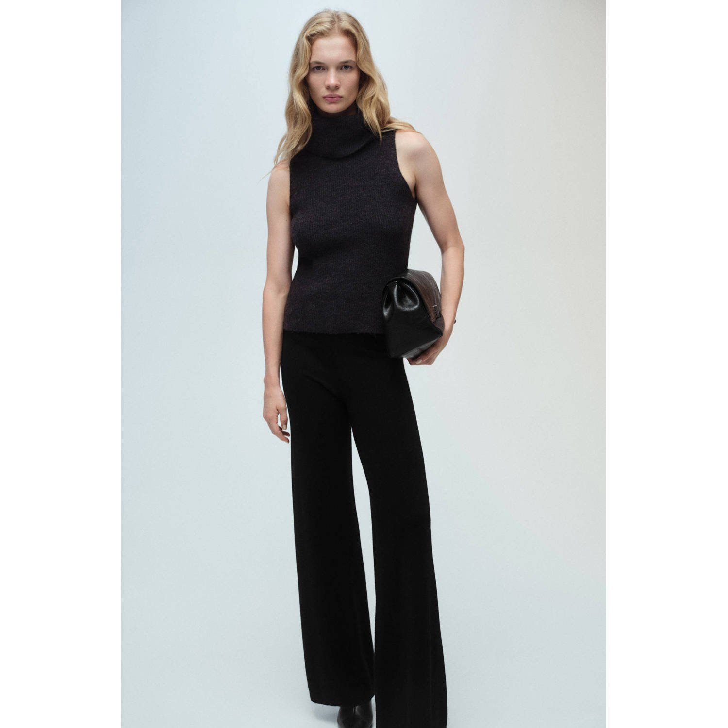 Mango wide leg high waist broek fijn gebreid