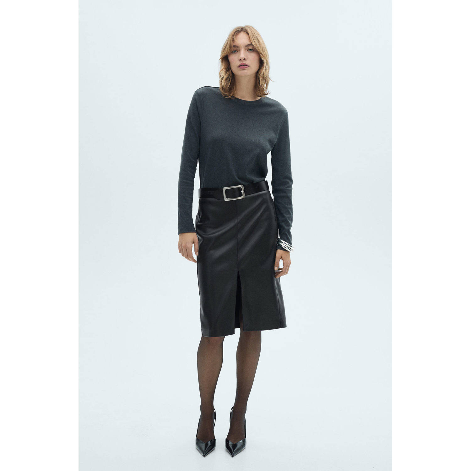 Mango imitatieleren rok zwart