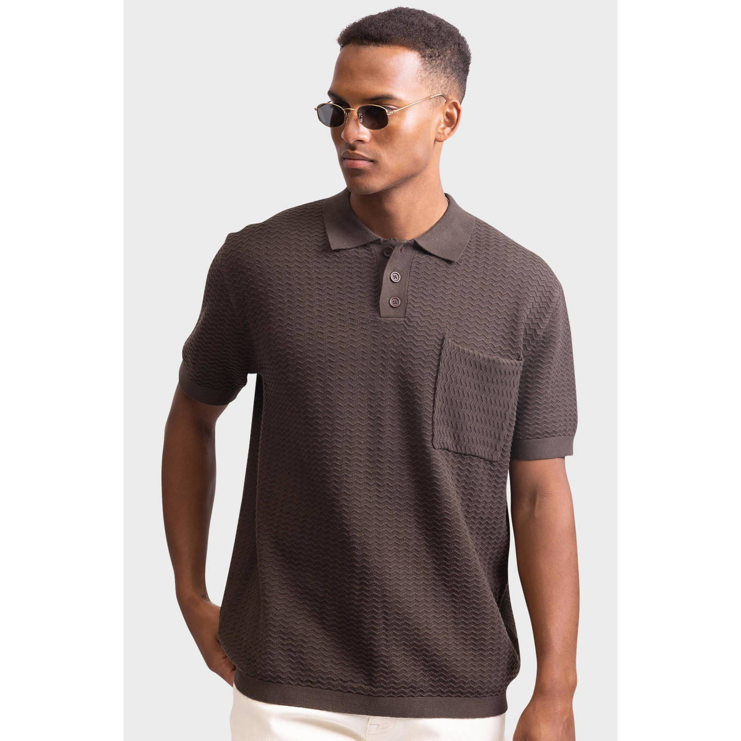 Redefined Rebel polo gebreid donkerbruin