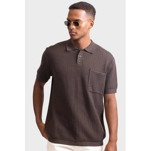 Redefined Rebel polo gebreid donkerbruin afbeelding