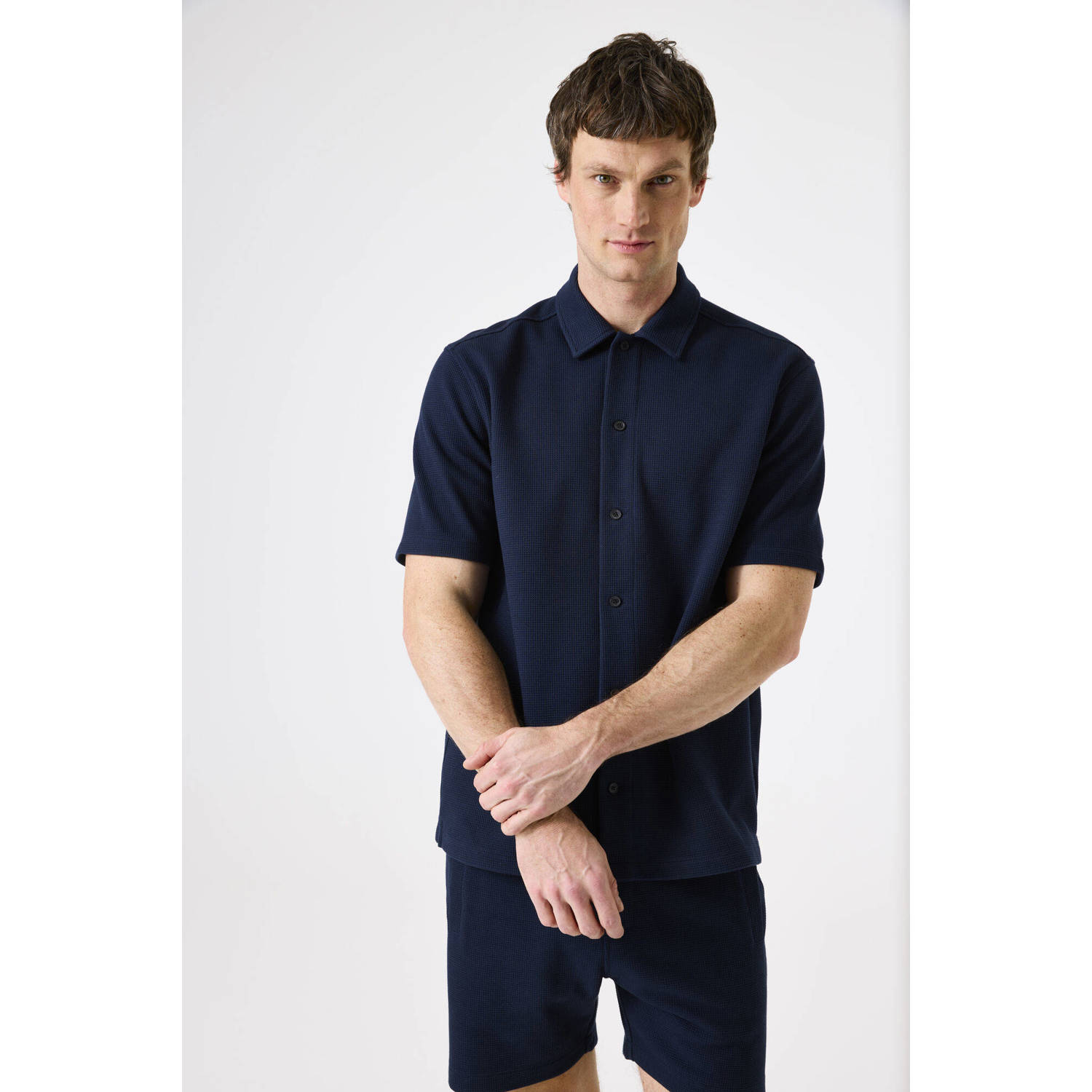 Garcia casual overhemd met textuur donkerblauw