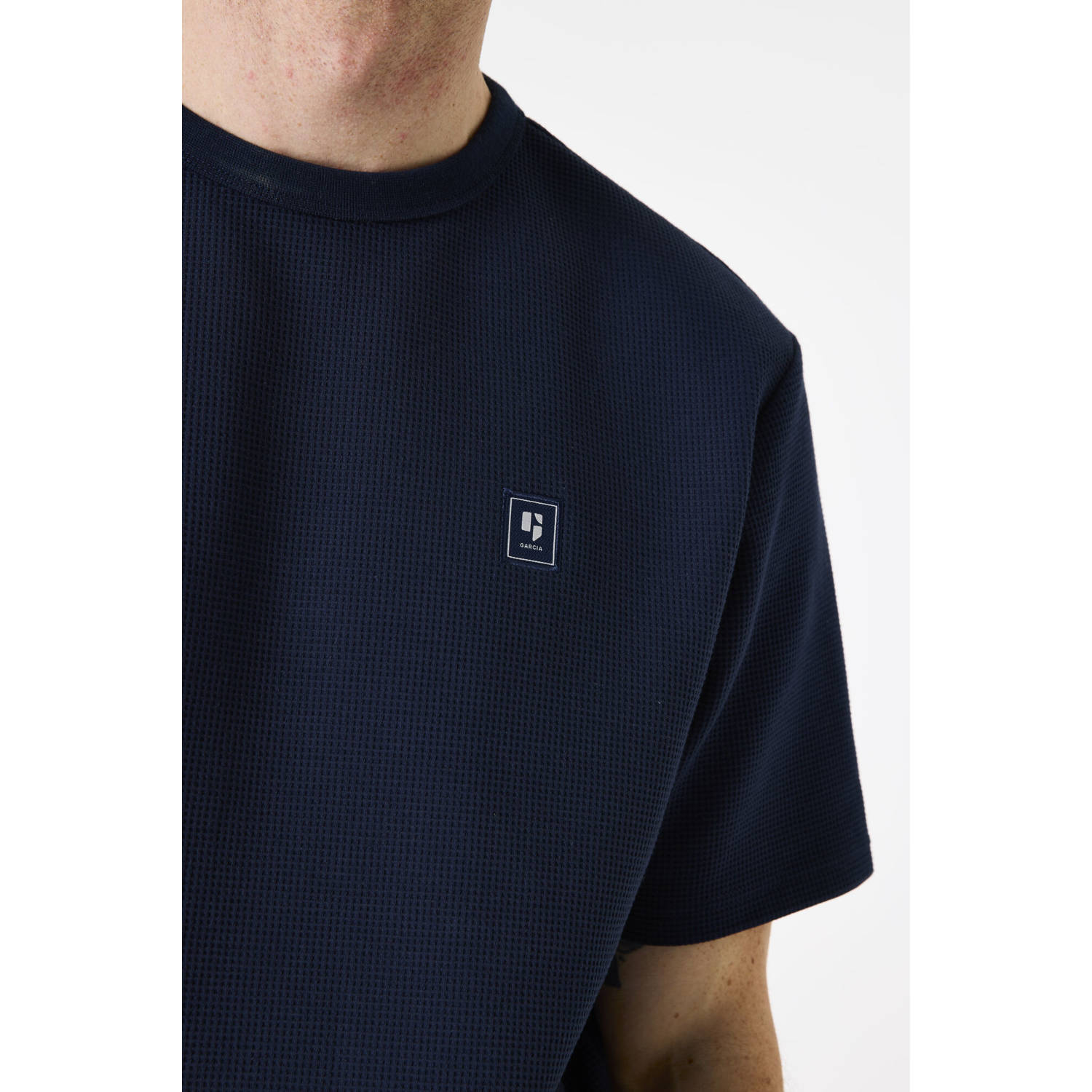 Garcia T-shirt met textuur donkerblauw