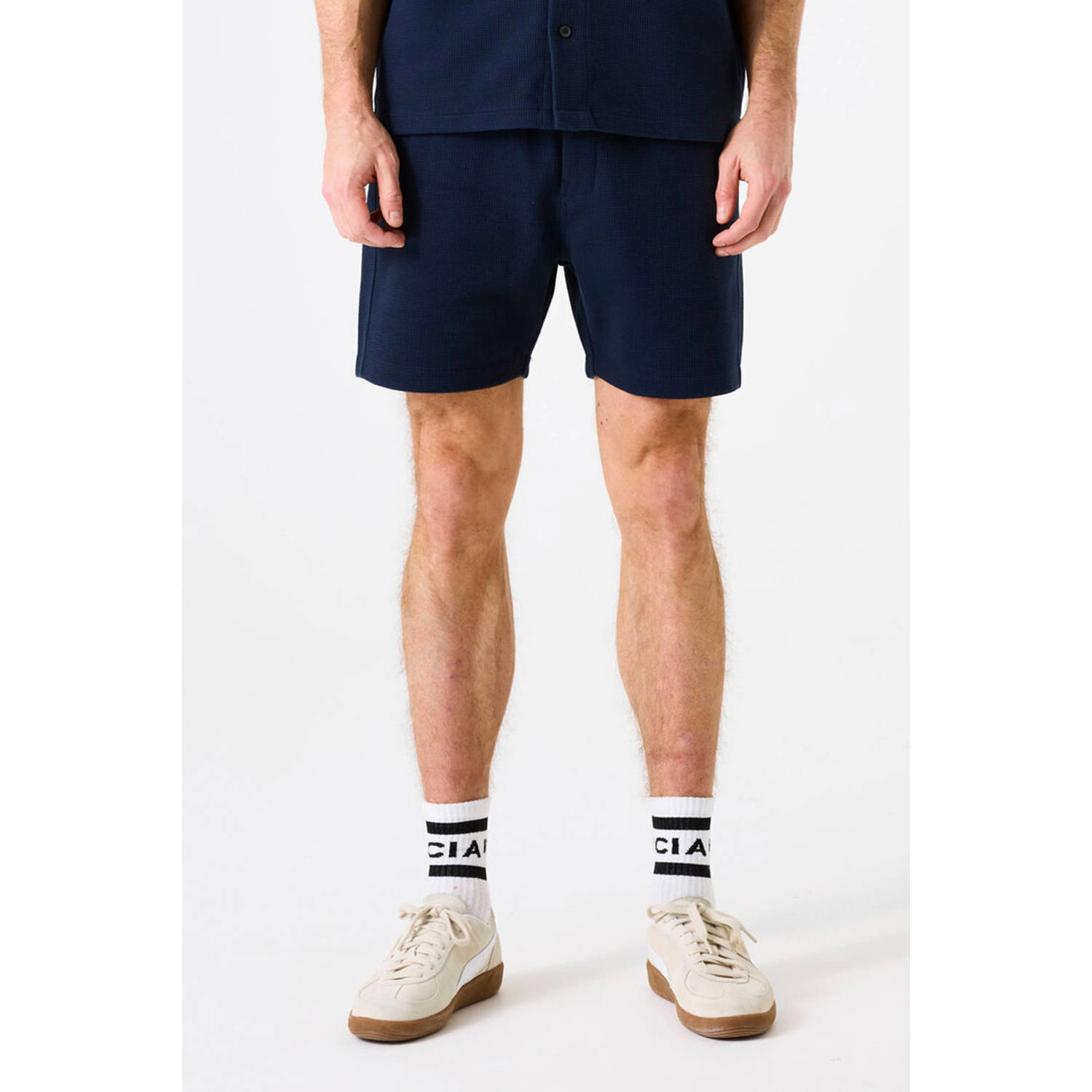 Garcia regular sweatshort met textuur donkerblauw