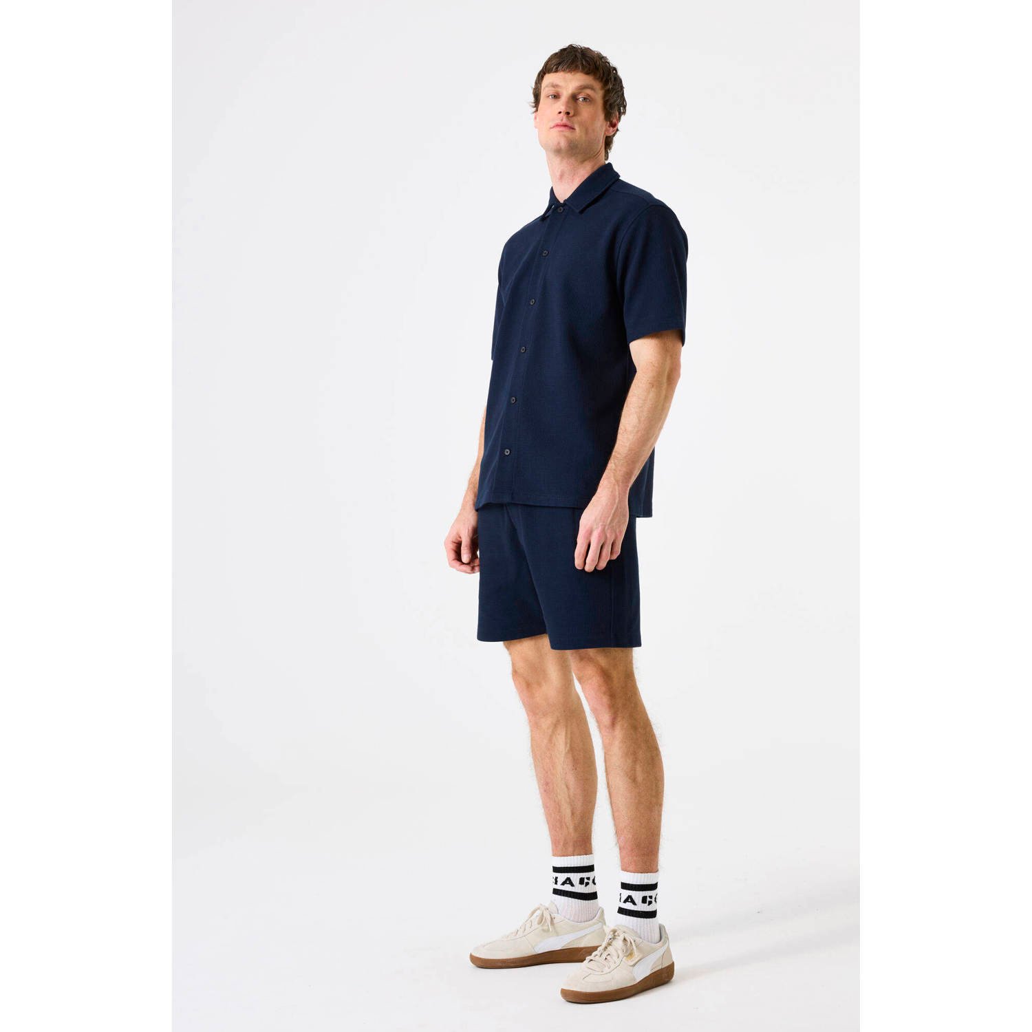 Garcia regular sweatshort met textuur donkerblauw