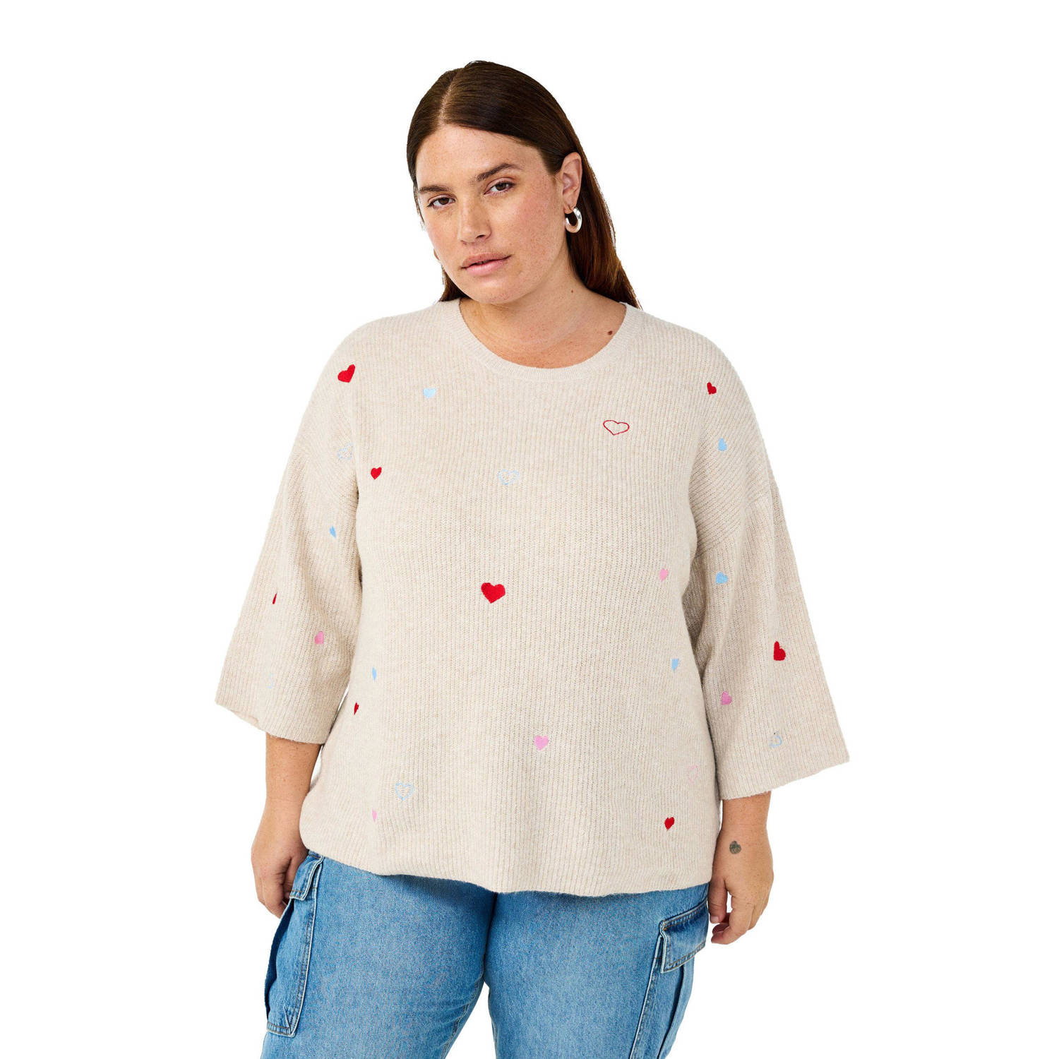 Zizzi trui beige rib gebreid