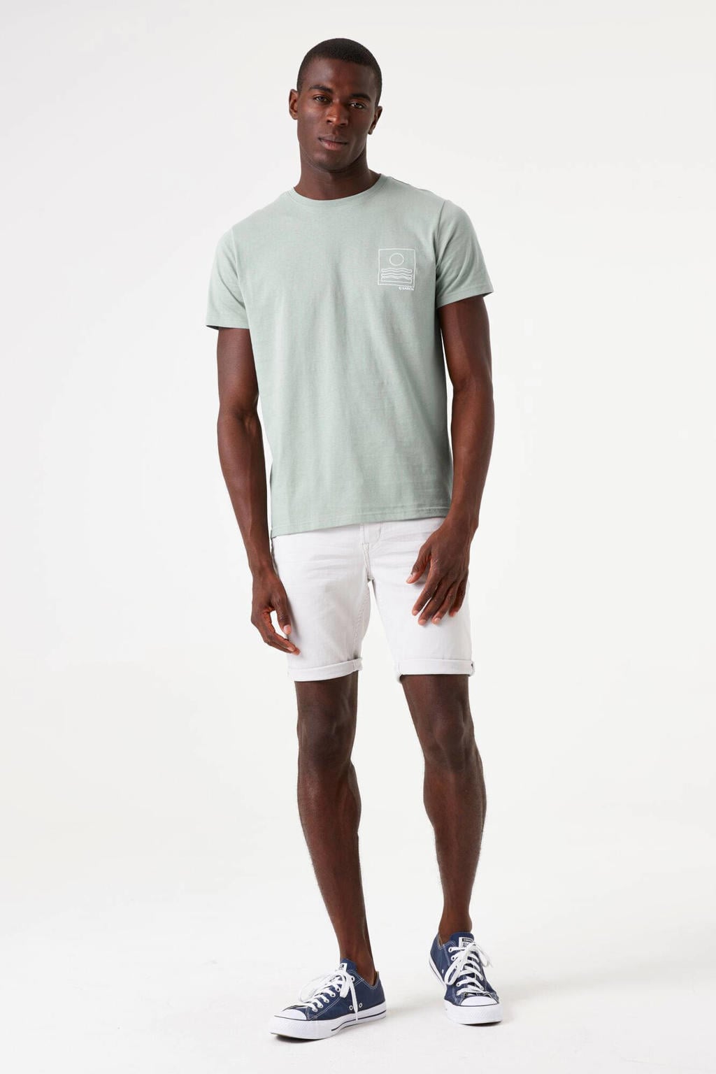 Lichtgroene heren Garcia T-shirt van katoen met printopdruk, korte mouwen en ronde hals