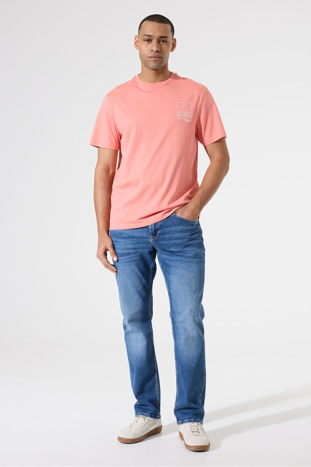 Roze heren Garcia T-shirt van katoen met printopdruk, korte mouwen en ronde hals