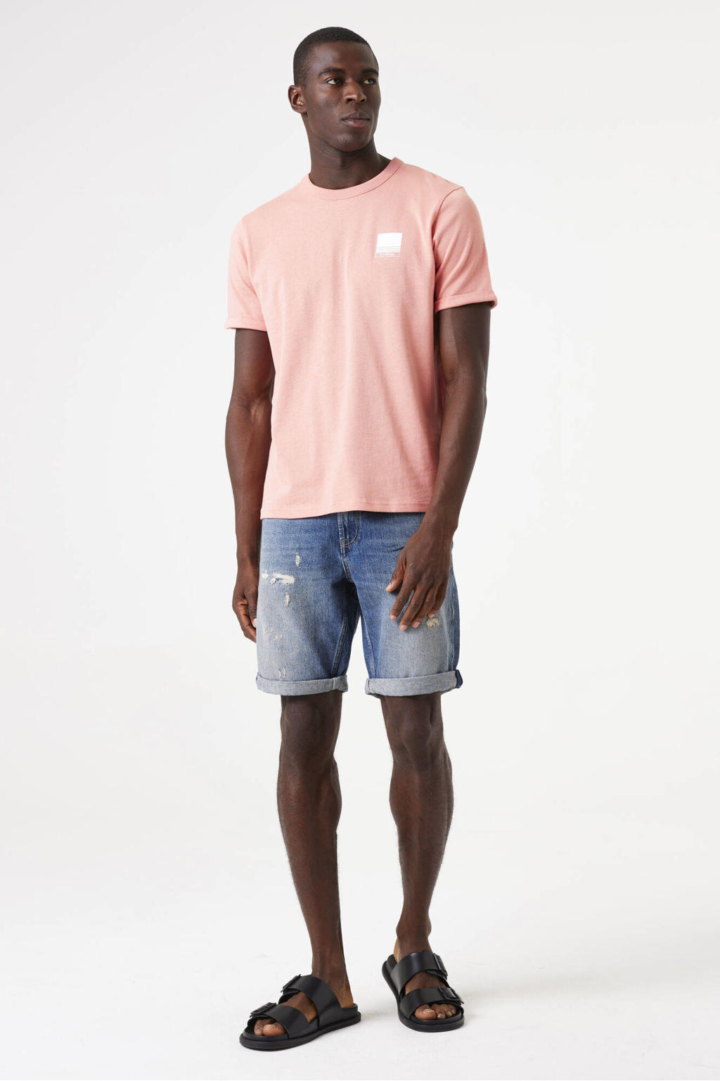 Roze heren Garcia T-shirt van katoen met backprint, korte mouwen en ronde hals