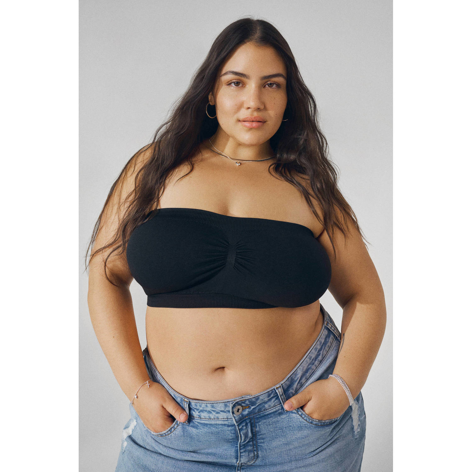 Zizzi niet-voorgevormde bandeau top LCHARLI zwart